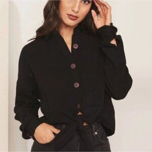 Free People Sunstreaks Tie Front Button-Down Top Womens S Black Gauze Cotton